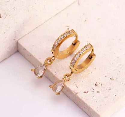 Fashionable water drop zircon gold earrings