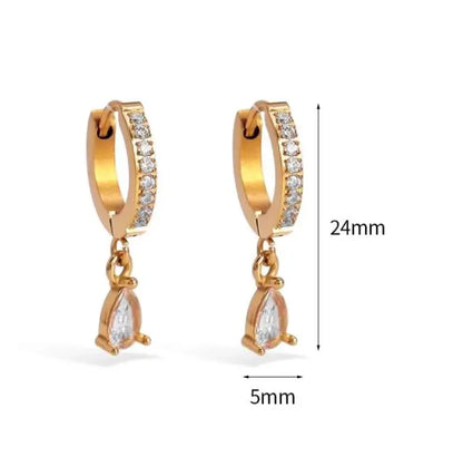 Fashionable water drop zircon gold earrings