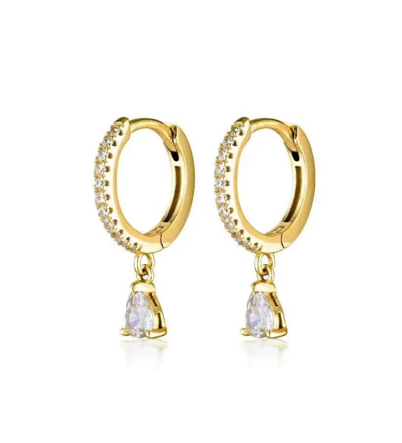 Fashionable water drop zircon gold earrings